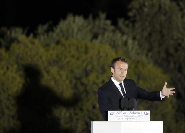 Le 8 septembre 2017 à Athènes, Emmanuel Macron donne un discours sur sa volonté de réformer la France. 