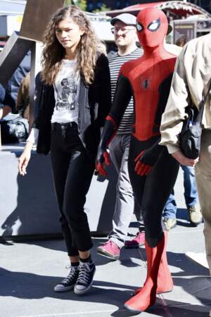 2018 : Zendaya et Tom Holland sur le tournage de Spider-Man: Far From Home, New York